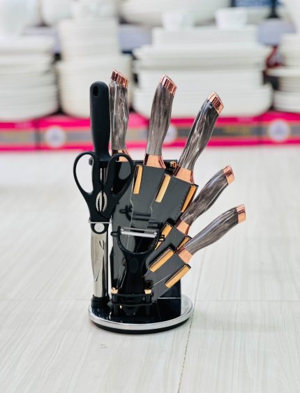 R Evrywealth – 9-Piece German Steel Kitchen Knife Set with Stand, Model: RC-8809