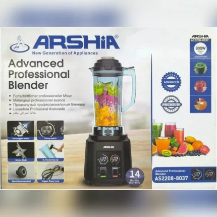 Arshia - Professional Blender Stainless Steel Blade, Timing Switch, And Automatic Overheat, 800W, 3L Model: AS2208-8036