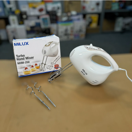 Milux – Turbo Hand Mixer 200W Motor with 3-Speed Control + Turbo Boost Model: MHM-250